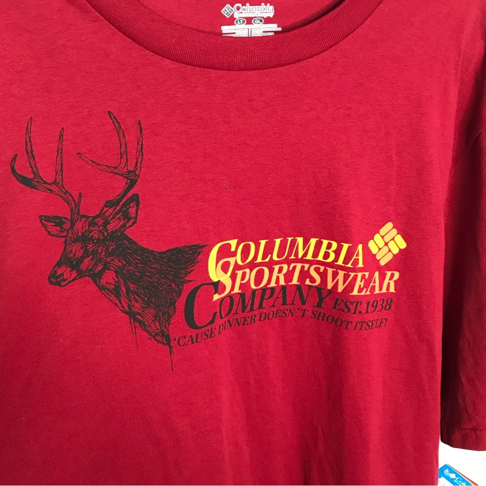 NWT Columbia Tshirt Men's LT Red Cause Dinner Doesn't Shoot Itself Deer Buck - Picture 2 of 8